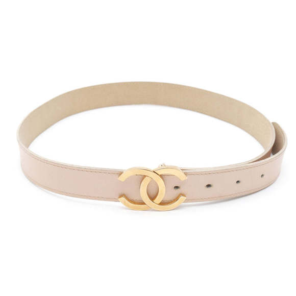 Chanel Calf Leather Gold CC Logo Beige Waist Belt - Picture 1 of 7